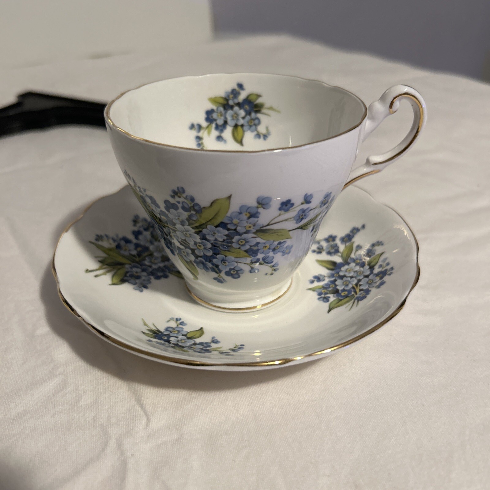 Regency Bone China England Forget Me Not Pattern Tea Cup Saucer Set Vintage