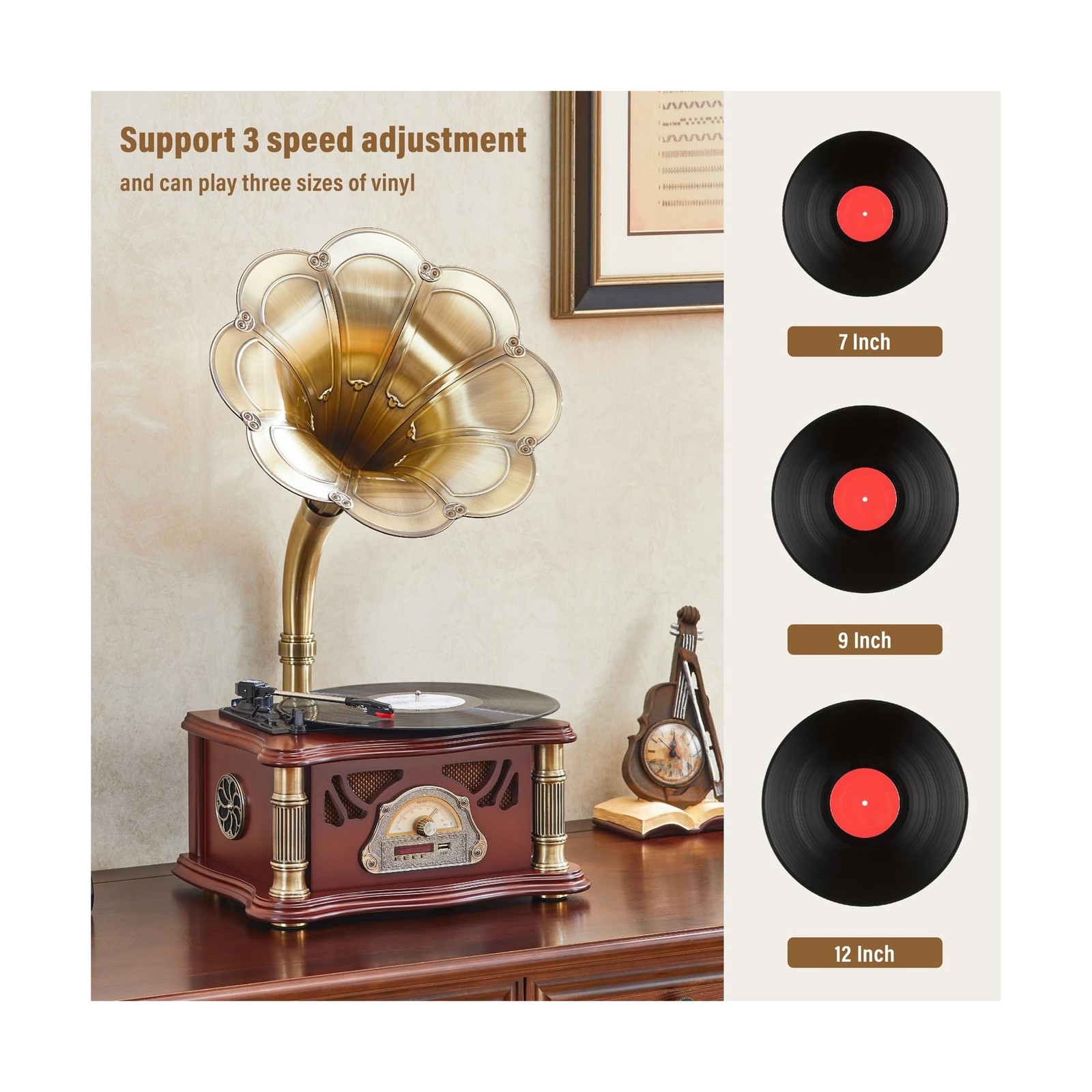 Vintage Gramophone with Bluetooth Output Vintage Record Players Retro Gramoph…