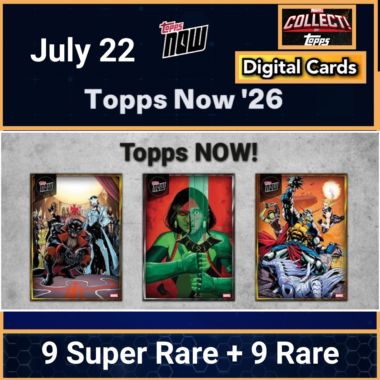 Topps Marvel Collect TOPPS NOW 2026 July 22 Gold And Silver 18 Cards