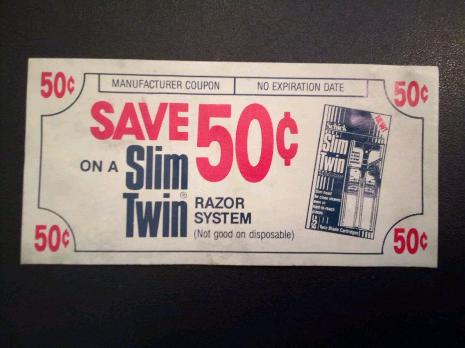 Vintage Schick Slim Twin Razer System Coupon On Card Stock Does Not Expire