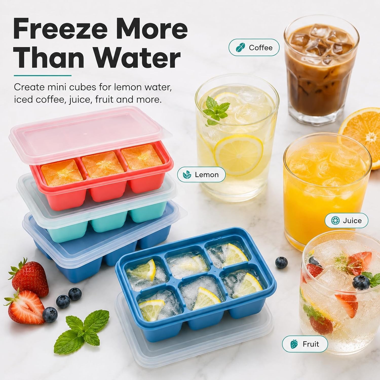 Mini Ice Cube Trays for Freezer, 3 Pack Small Ice Cube Trays with Lids,