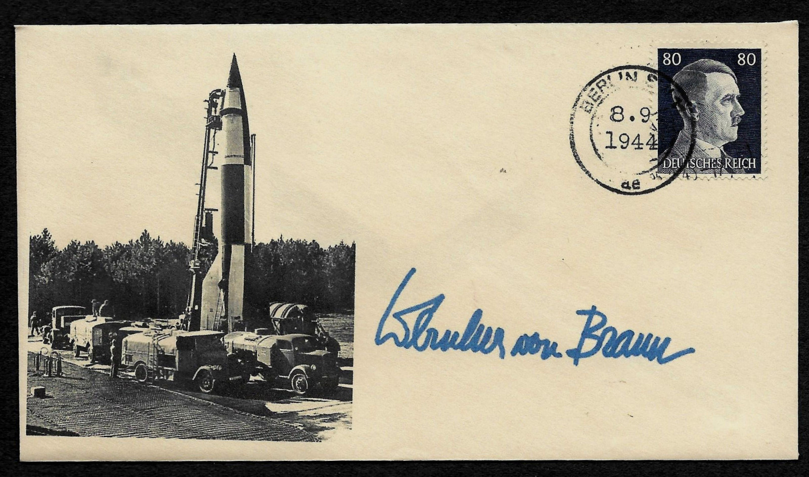 V2 Rocket Collector’s Envelope with genuine 1944 Hitler Postage Stamp *OP1281