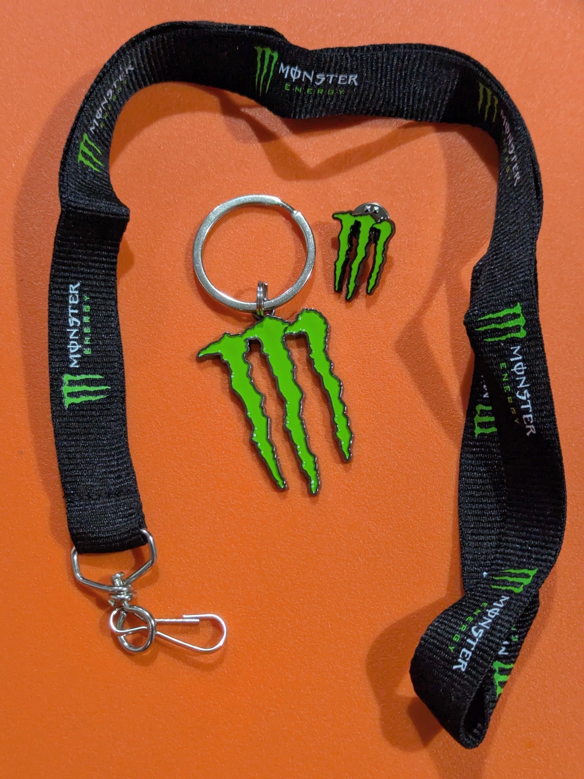 Monster Energy Promo Pack- 3 Collectors ITEMS -Pin, KeyChain, Lanyard………..