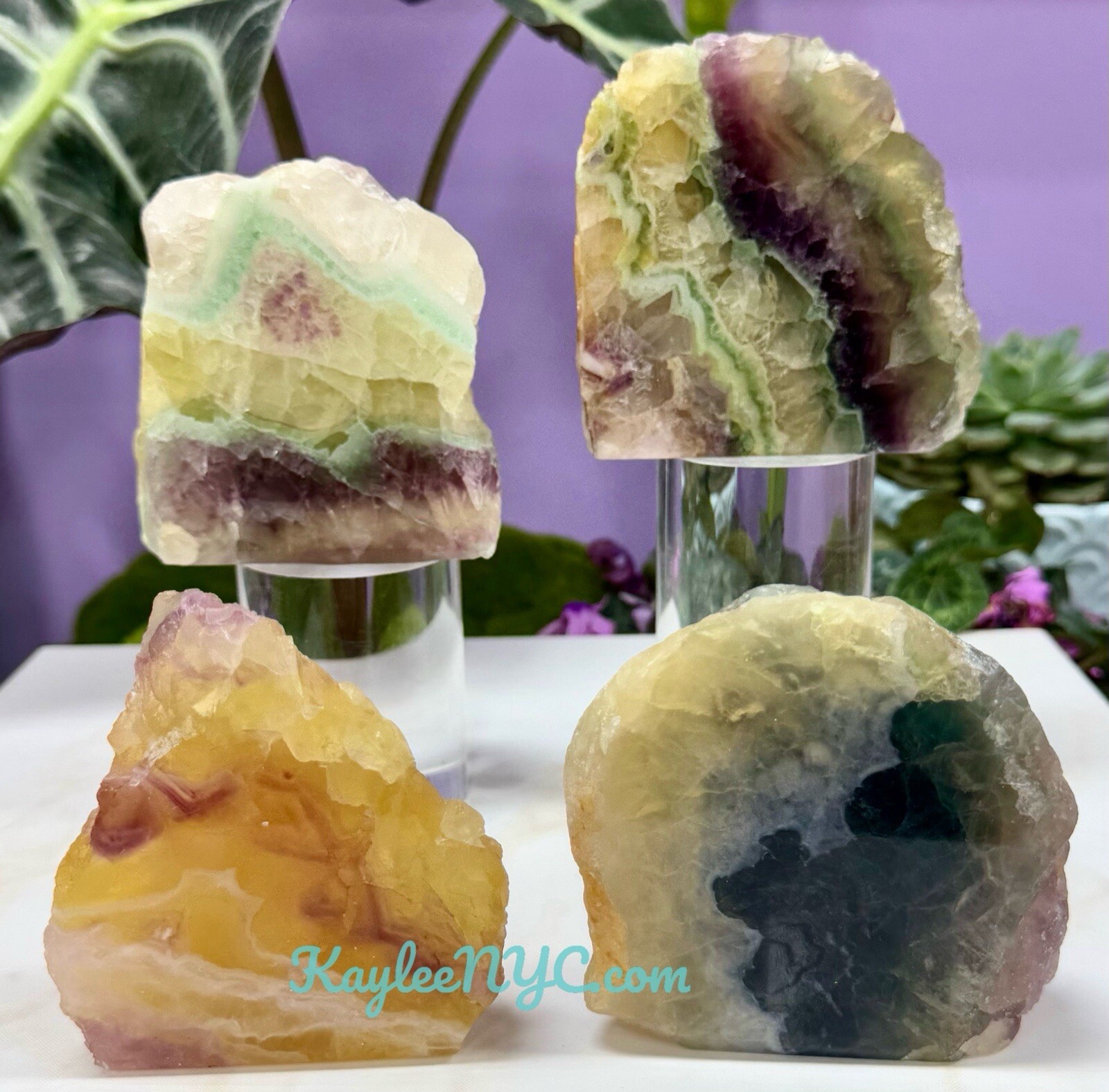 Wholesale 3-4 Pcs Natural Rainbow Fluorite Semi Polished Slab Crystals 3.8-4lbs