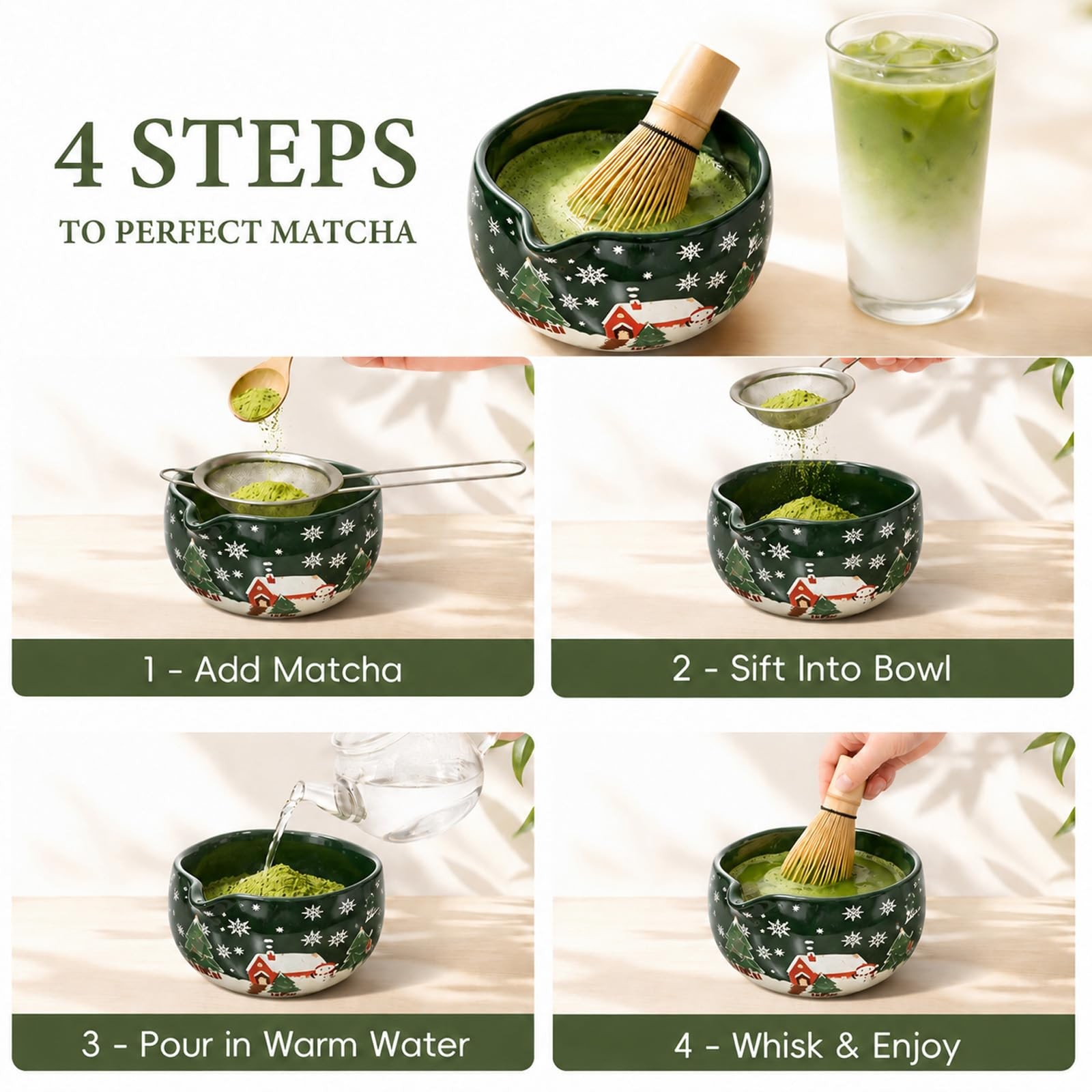 Matcha Whisk Set, Ceramic Set Includes Bowl Normal, Christmas