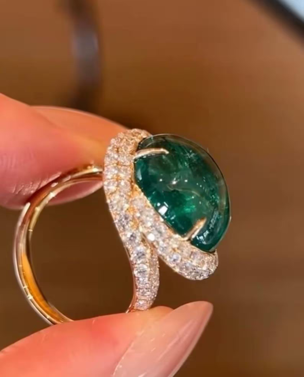 Emerald Cabochon & Diamond 18K Yellow Gold Over Womens Engagement Ring Size 5-12