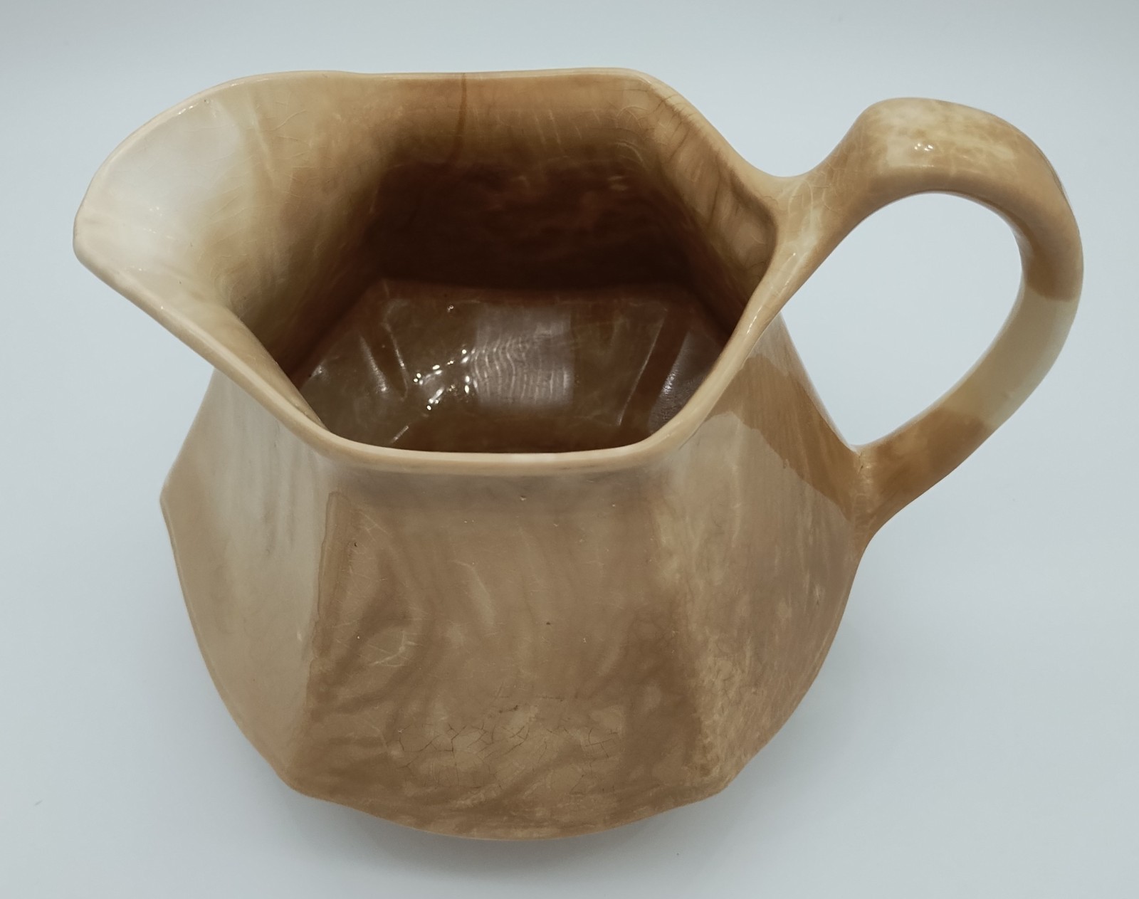 Antique 19th C Soft Paste Stained Ceramic Milk Pitcher or Sauce Hexagon 5 1/4″