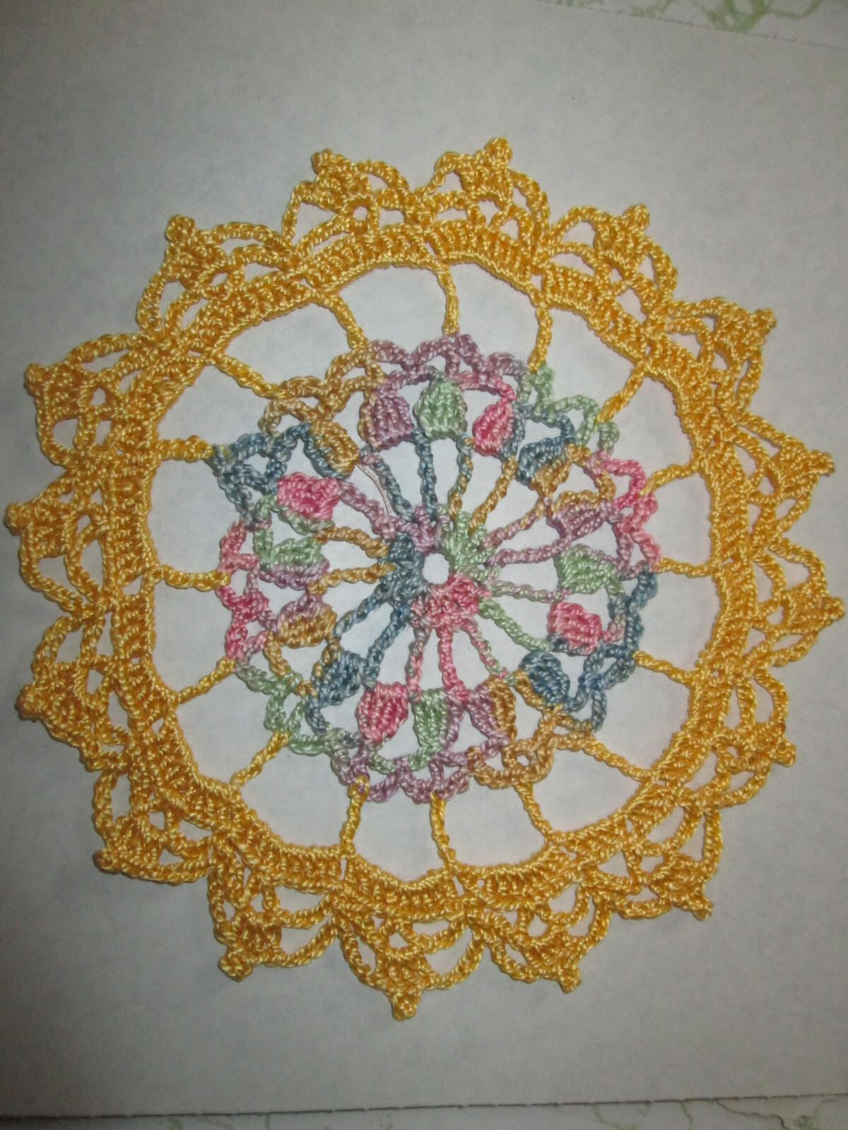 Handmade Crocheted Doily Shaded and gold 6″ Inch