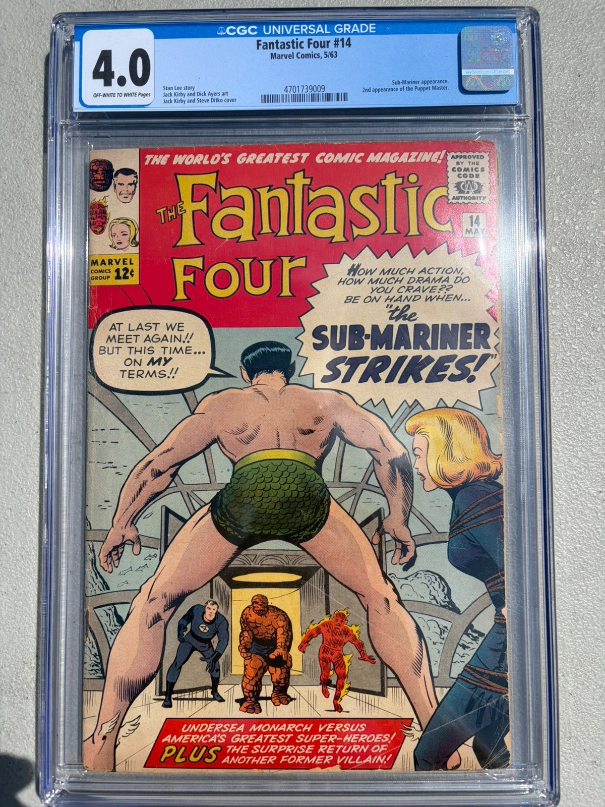 Fantastic Four 14 1963 Marvel Comics CGC VG 4.0 2nd App Puppet Master Namor