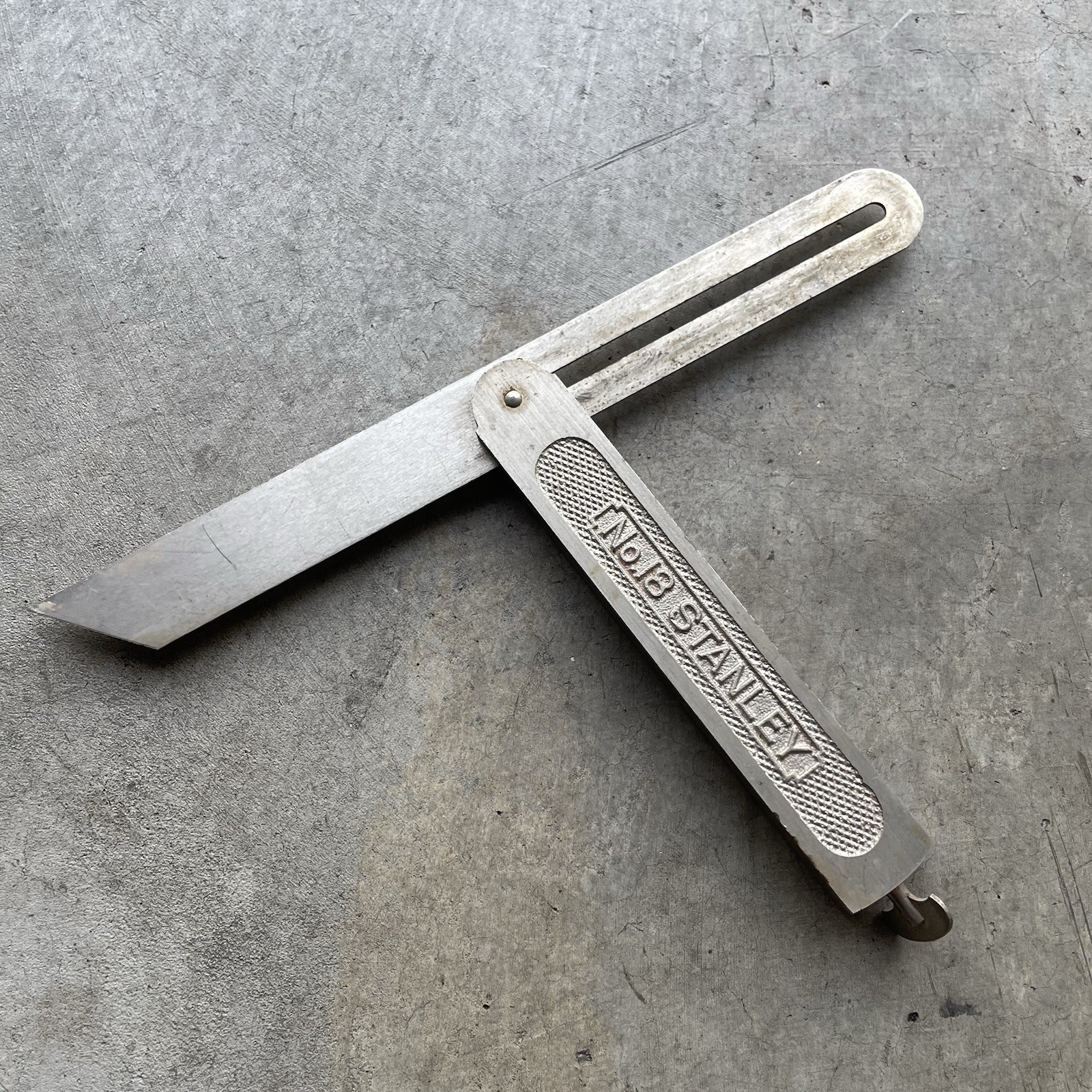 Stanley No. 18 8″ Nickel Plated Bevel Eagle Square Tool Mitre Gauge Gage