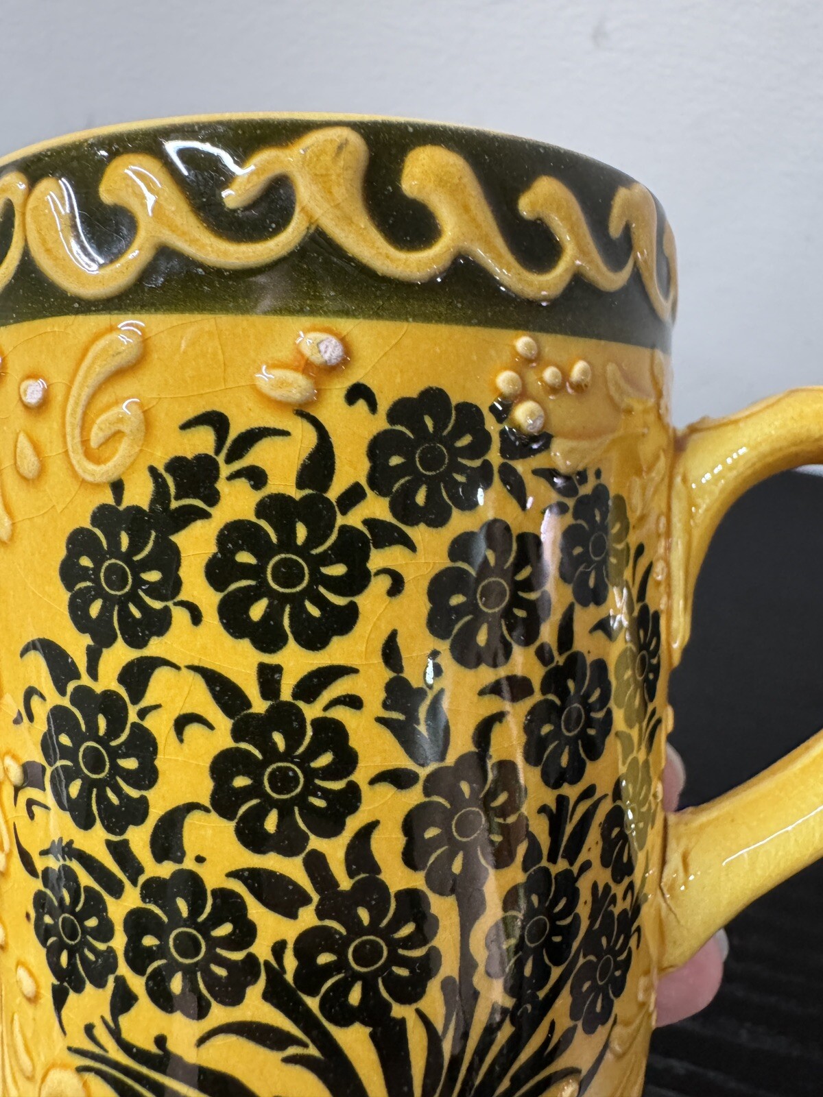 VTG Turkish handpainted ceramic tile mug roughly 4 Fluid Ounces