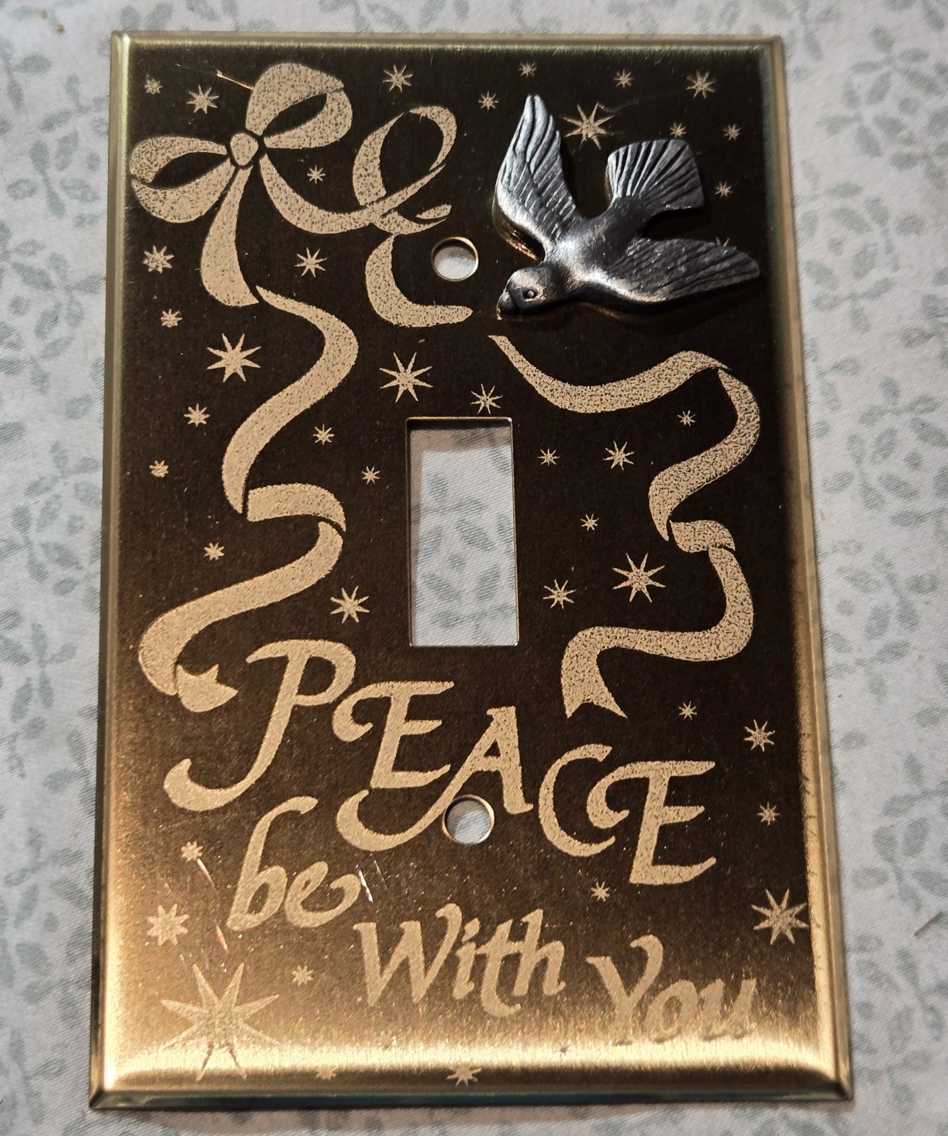 Vintage Religious Light Switch Plate Cover Peace be with you, Metal made in USA