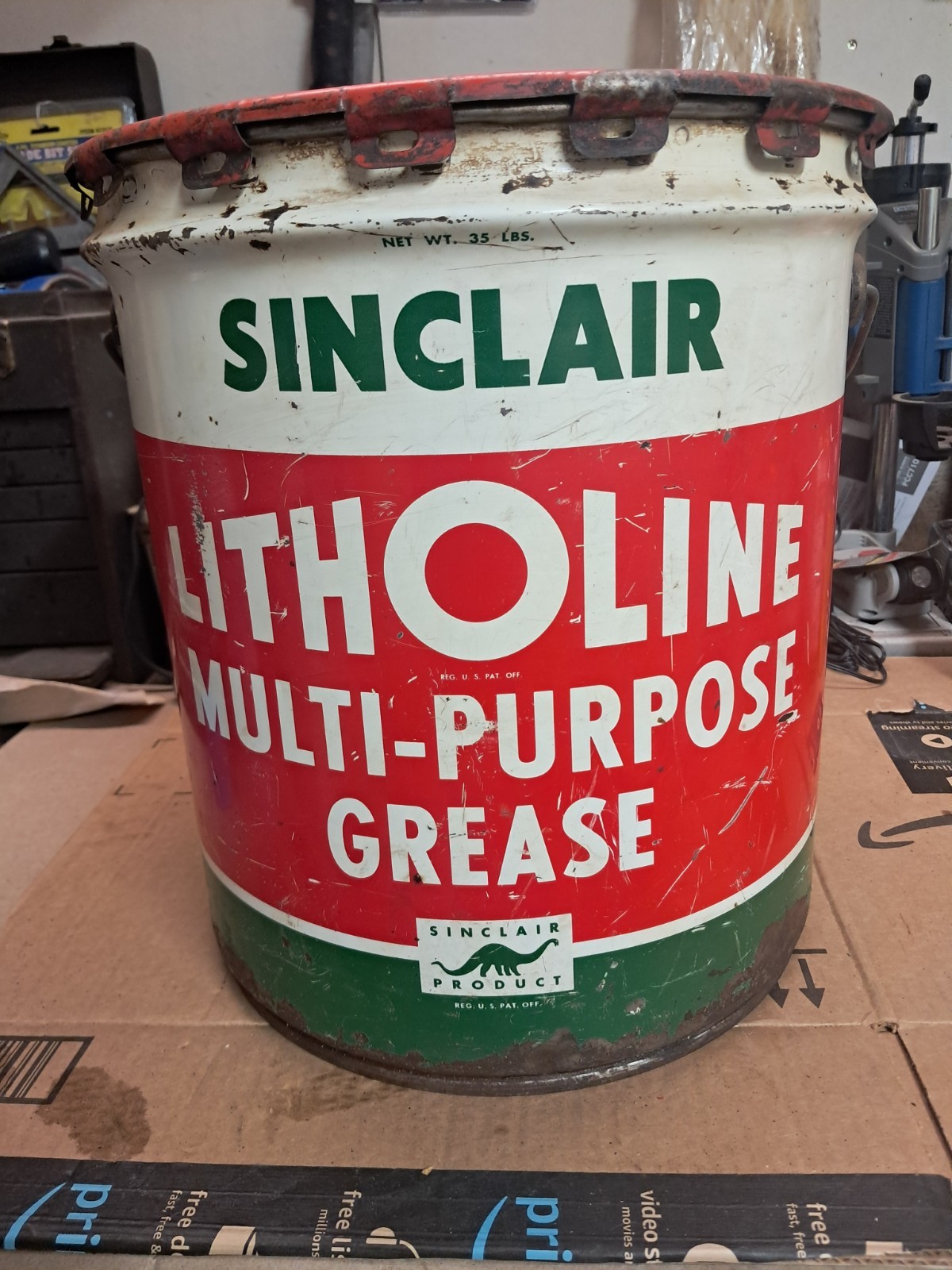 Vintage Sinclair Litholine Grease 35 Pound Oil Can.