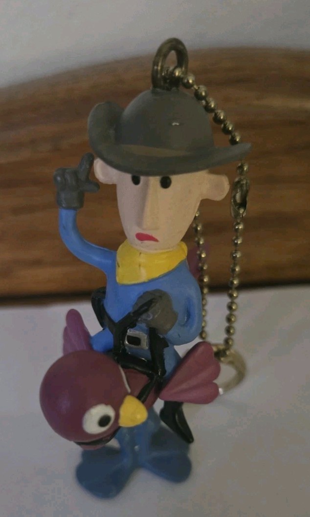 Cowboy Riding Ostrich Clip-On Keychain Ornament Rudolph Reindeer Playing Mantis