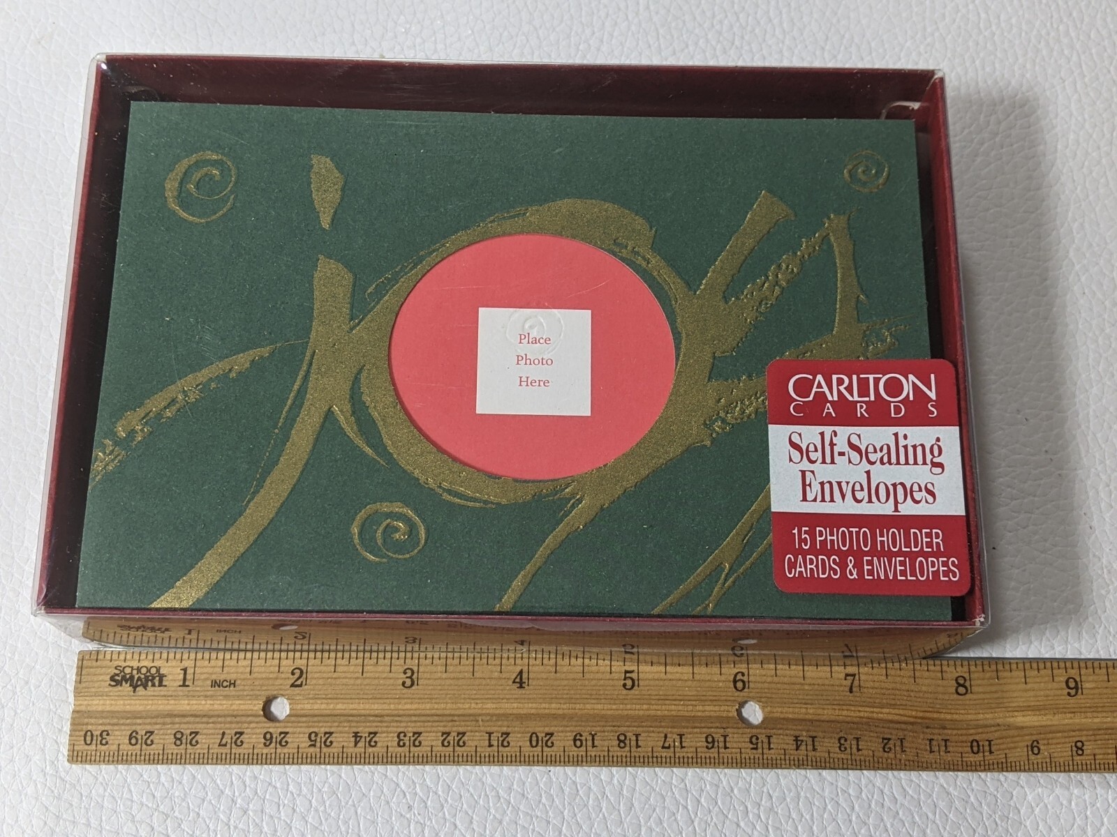 Carlton Christmas Photo Holder Cards/Env “JOY” Forest Green Gold Quantity 14