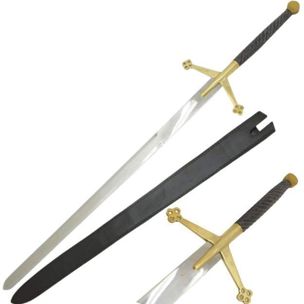 Medieval Warrior Fantasy Claymore Real Sword w/Wood Handle + Leather Sheath