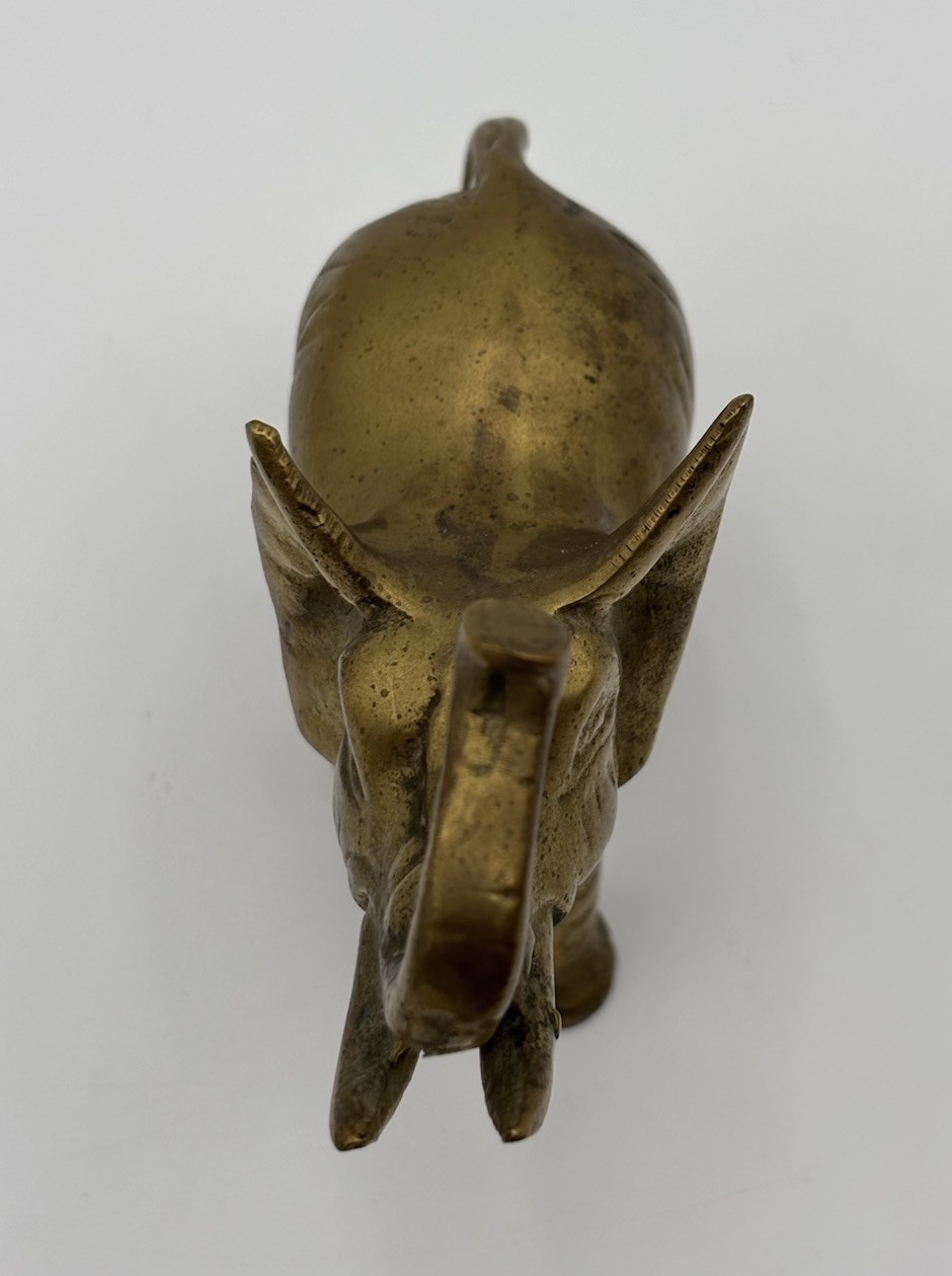Vintage Solid Brass Elephant Figurine Small Statue Trunk Up, Made in Taiwan, 4”
