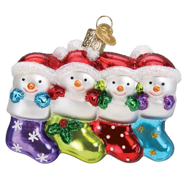 Old World Christmas SNOW FAMILY OF 4 (24218) Glass Ornament w/ OWC Box