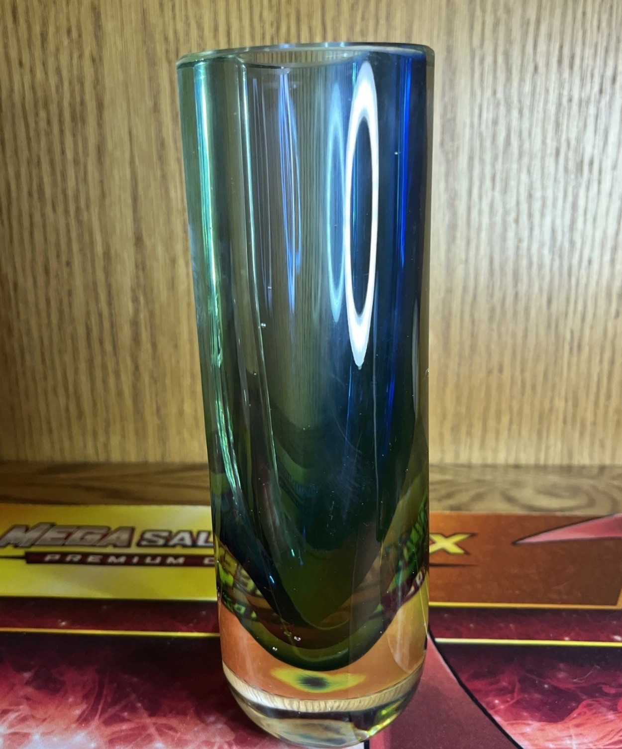 Blue-Green Colored Vase “The Future Of Rotary Is In Your Hands” Sommerso Murano