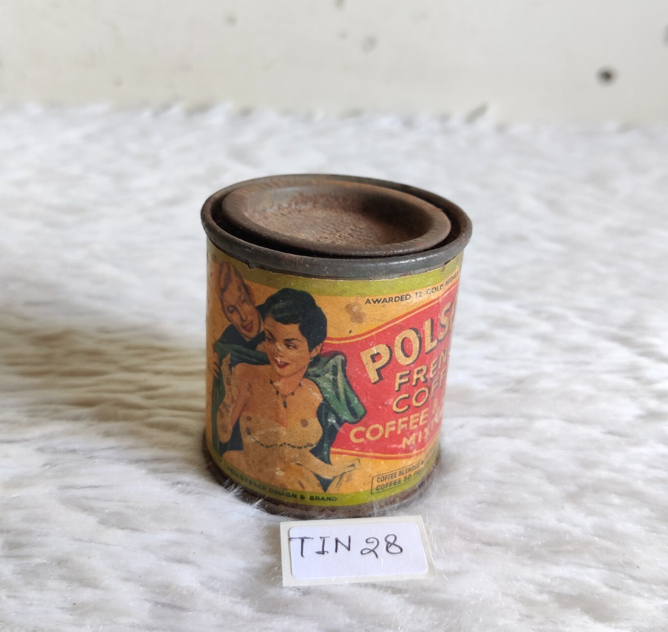 1940s Vintage Polson French Coffee Advertising Tin Box Round Collectible TIN28