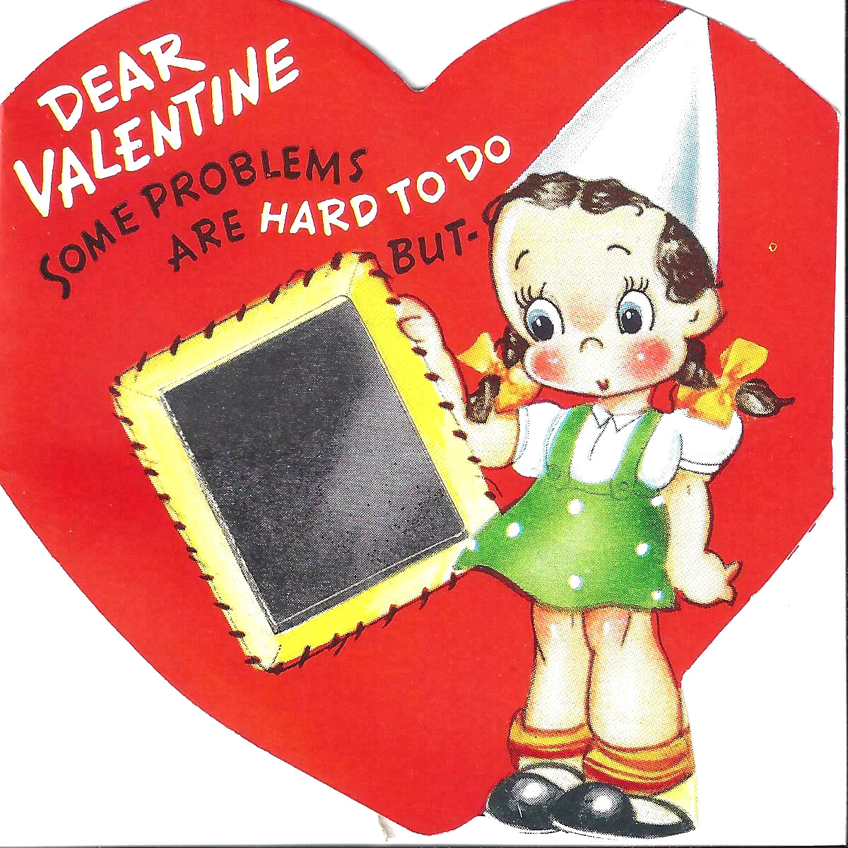 1940s A-MERI-CARD VALENTINE GREETING CARD KIDS SCHOOL P-153 VINTAGE DUNCE CAP