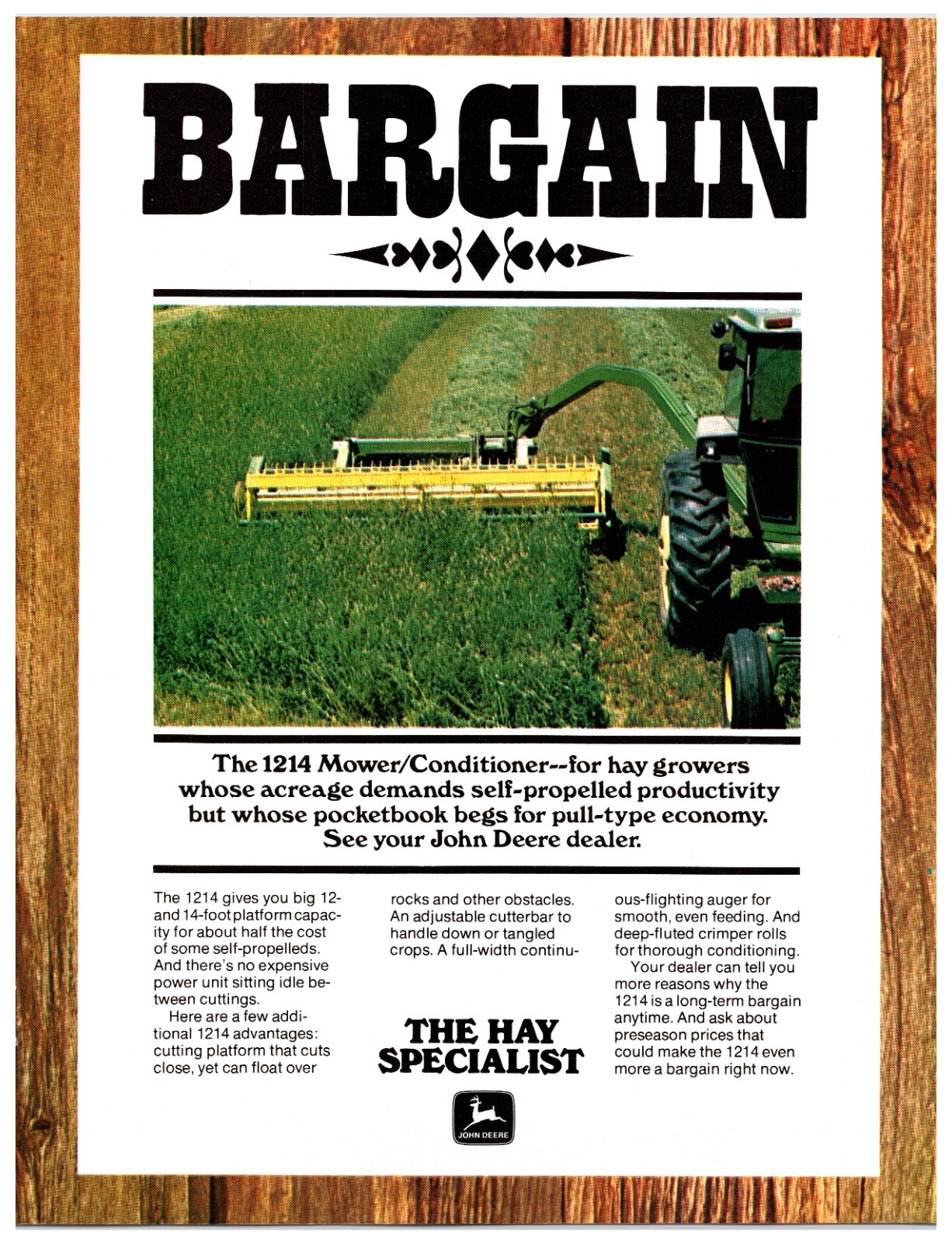 1970s John Deere Mower Conditioner – Original Print Advertisement (8.5in x 11in)