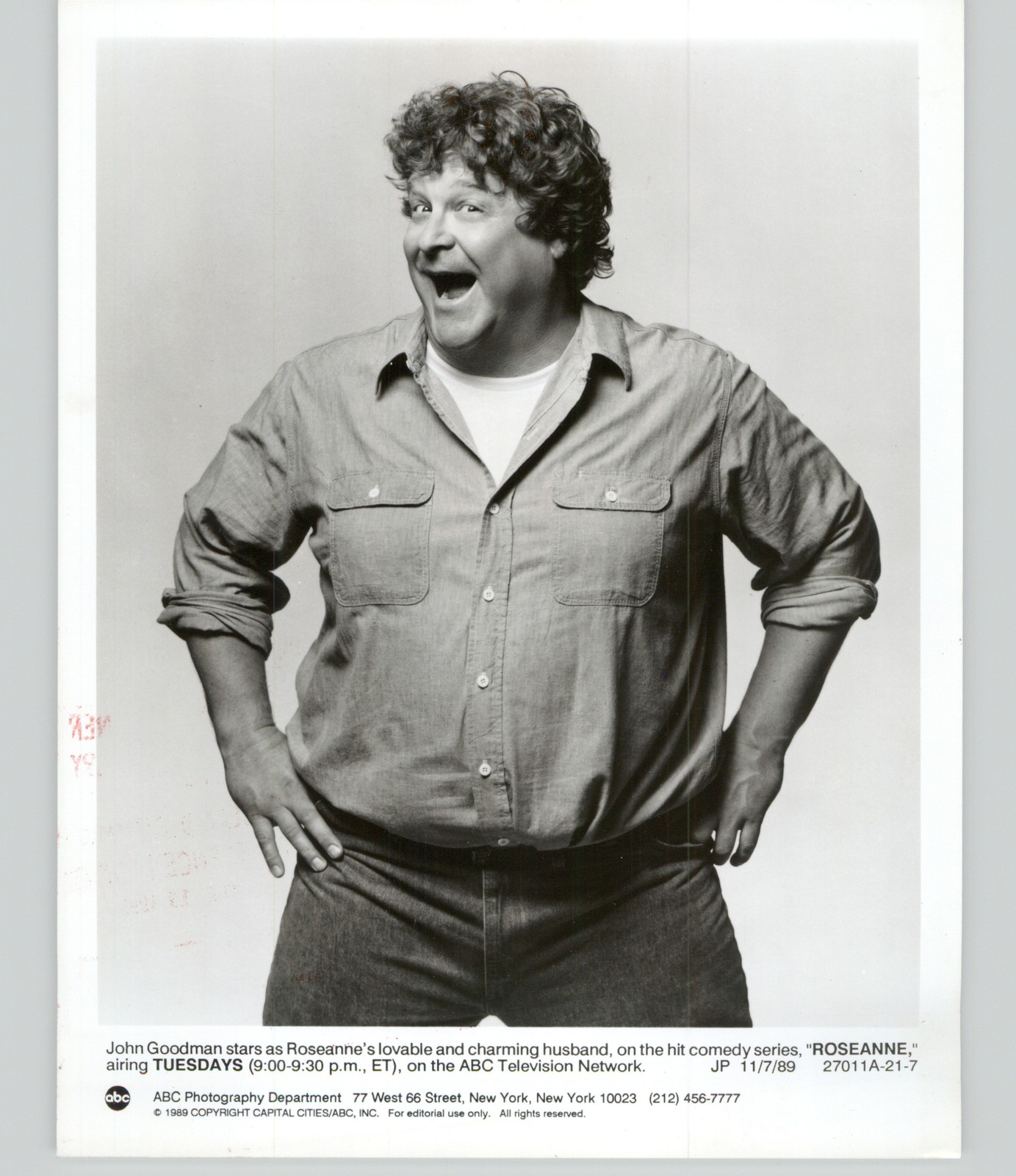 Actor JOHN GOODMAN Publicity Portrait ROSEANNE Vintage 1991 Press Photo