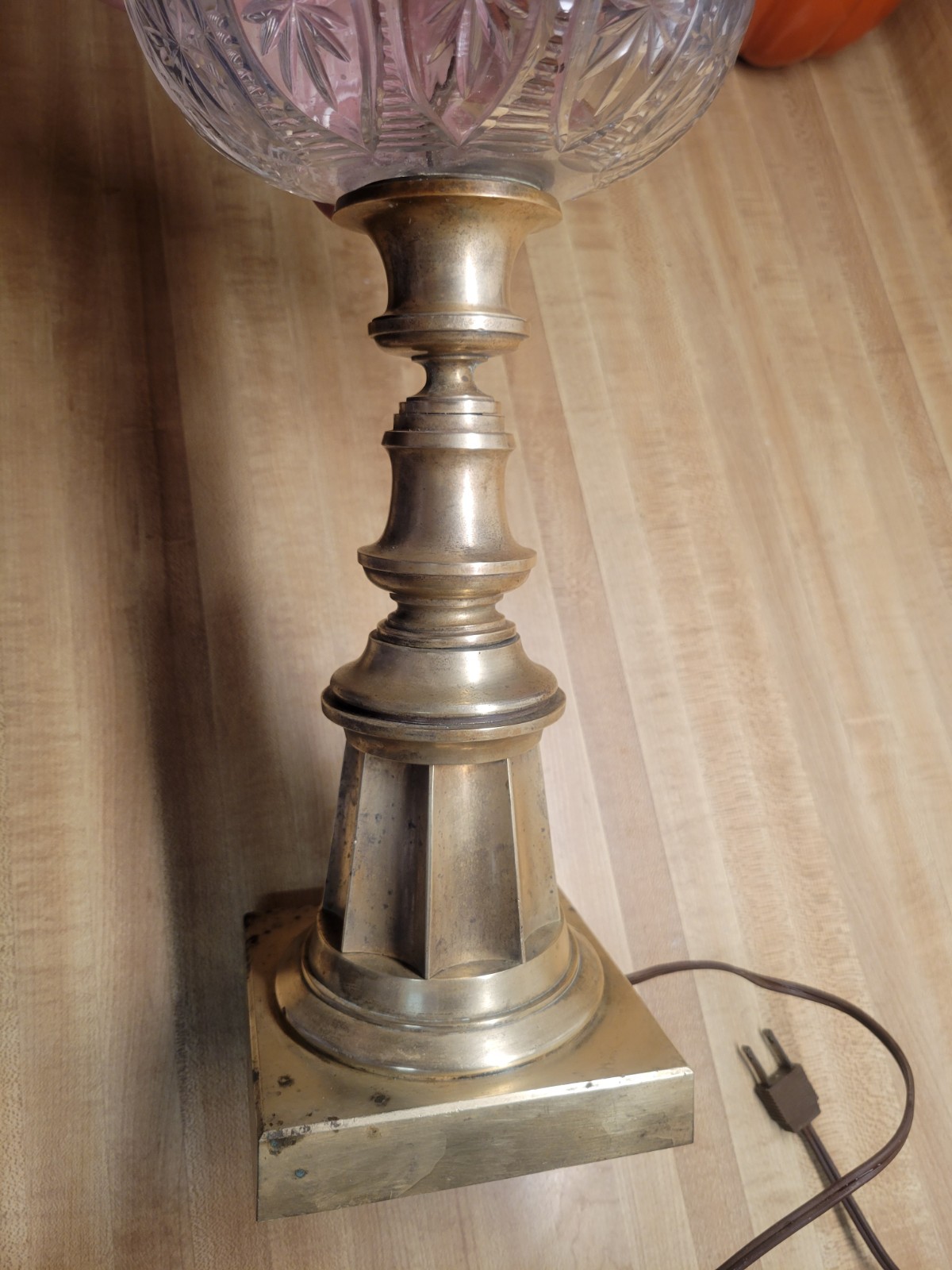 Vintage Heavy Solid Brass and Embossed Glass Table Lamp-shade Not Included