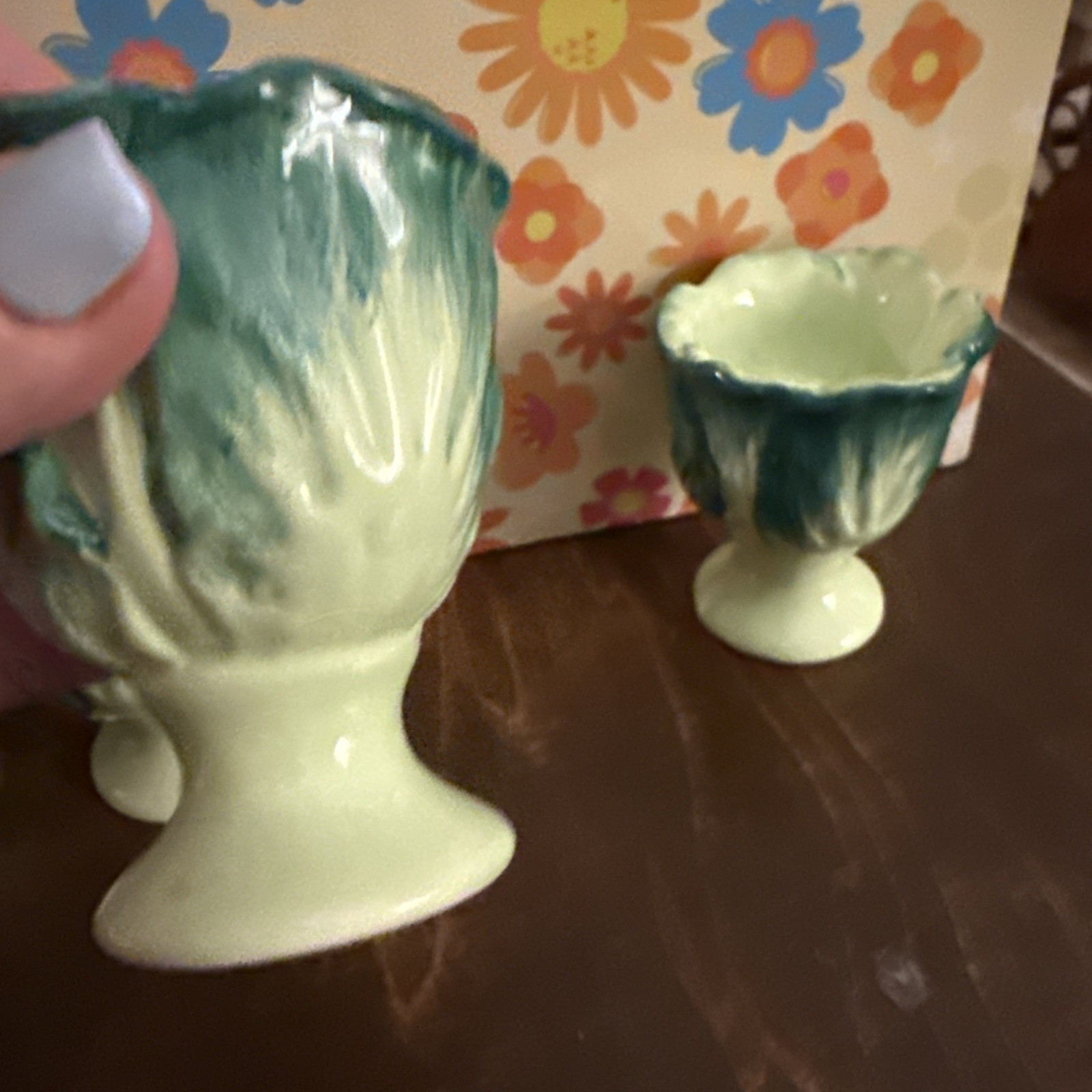 Vintage Ceramic Egg Cups 4 Anthropomorphic 1930’s 1950’s cabbage core