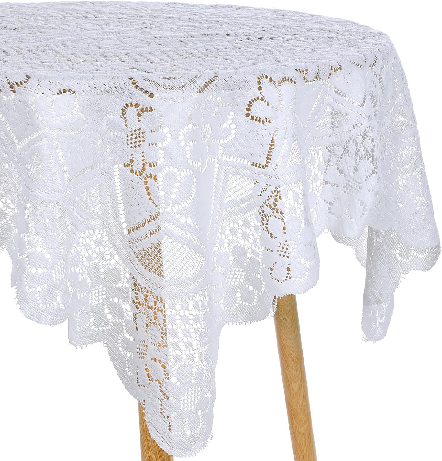 35X35 Inch Square Lace Tablecloth, White Embroidered Vintage Floral Coffee Table