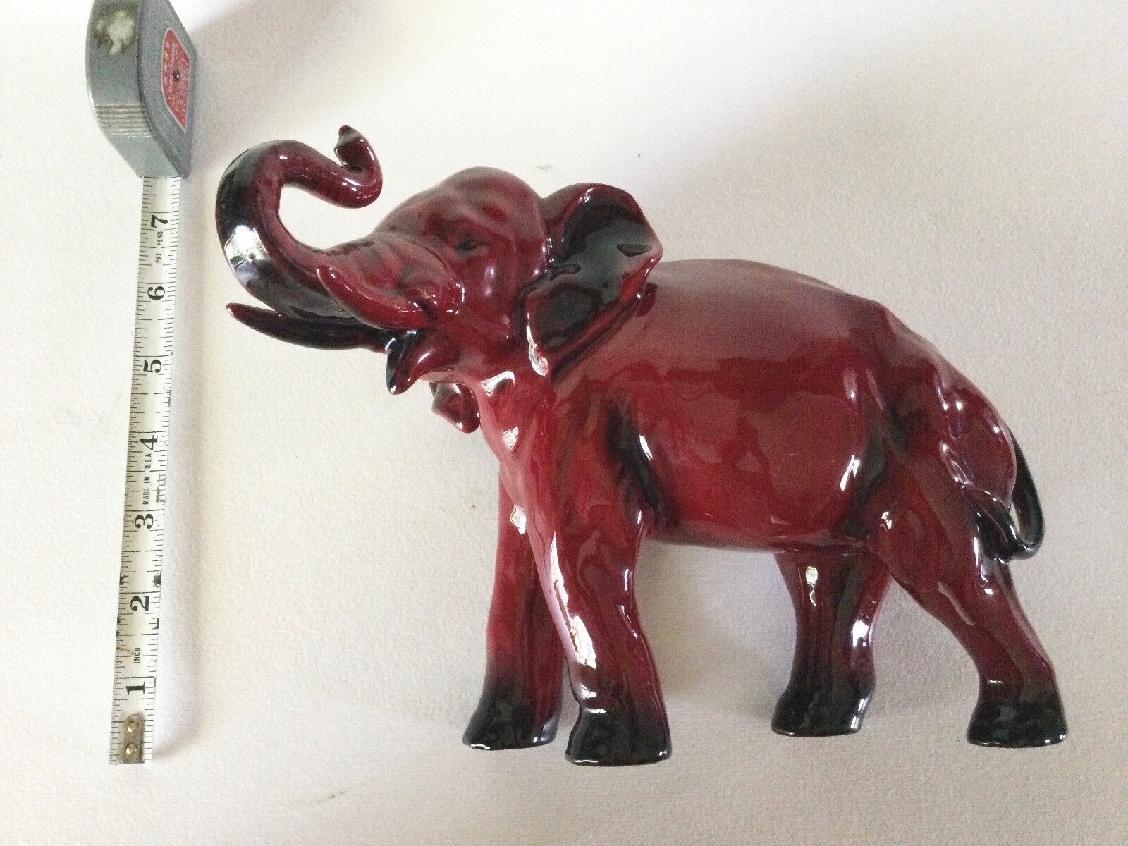 Rare Large Royal Doulton FLAMBE ELEPHANT Trunk In Salute HN 966 7″x9.25″ Vintage