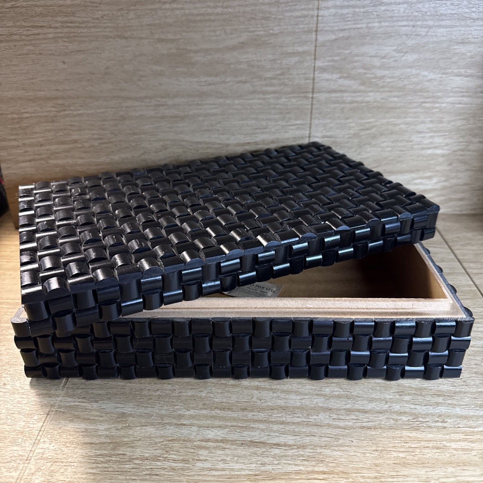Global Views 12” Black Horn Woven Look Box Vanity Trinket Remote Wood Jewelry