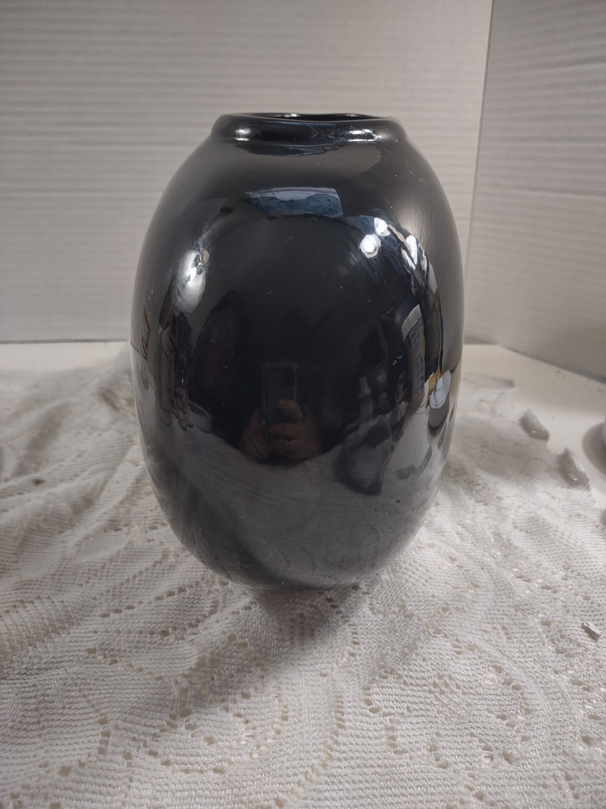 Vintage 80s Black Art Deco Ceramic Glass Oval Vase Large Contemporary Decor