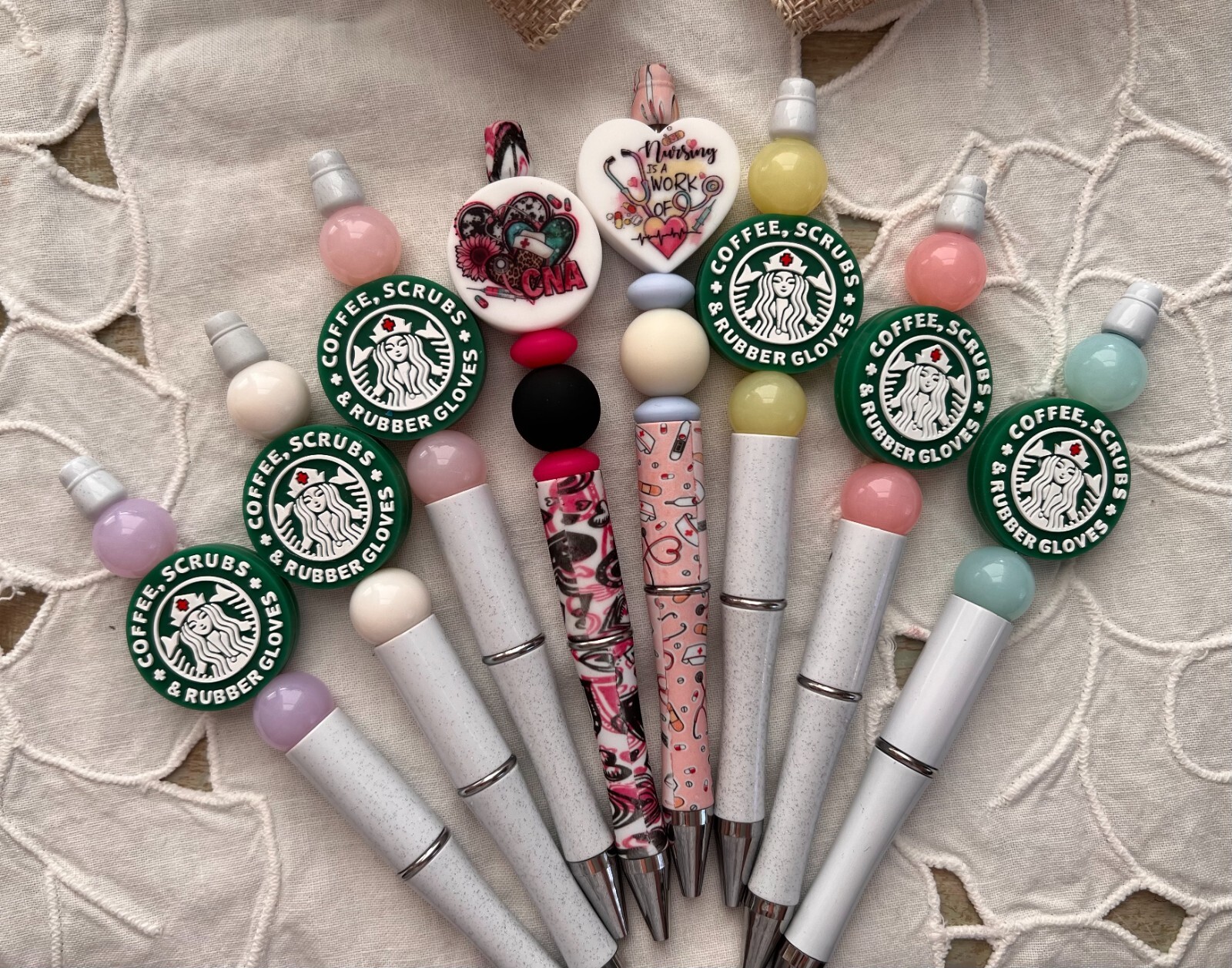 Handmade Custom beaded pens. Nurse & CNA. Silicone & Acrylic bead. Gifts.