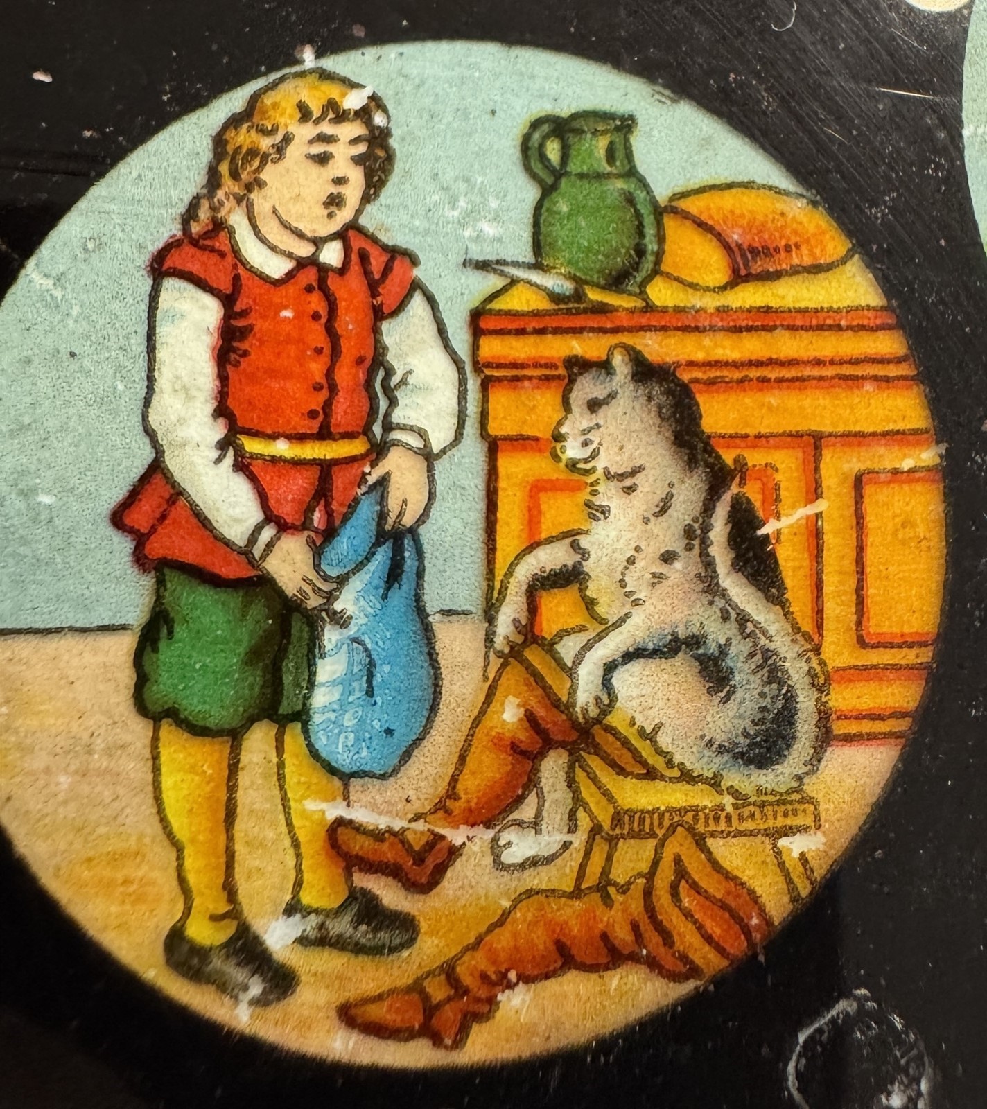 Antique 6″ (15cm) Round (8) Magic Lantern Glass Colored Slide VII Fairy Tales