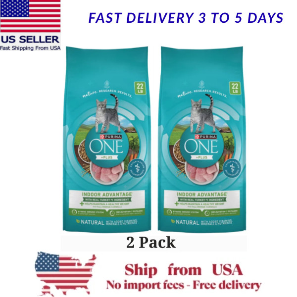2 Pack Purina ONE +Plus Indoor Advantage & Weight Control Dry Cat Food, 22lb Bag