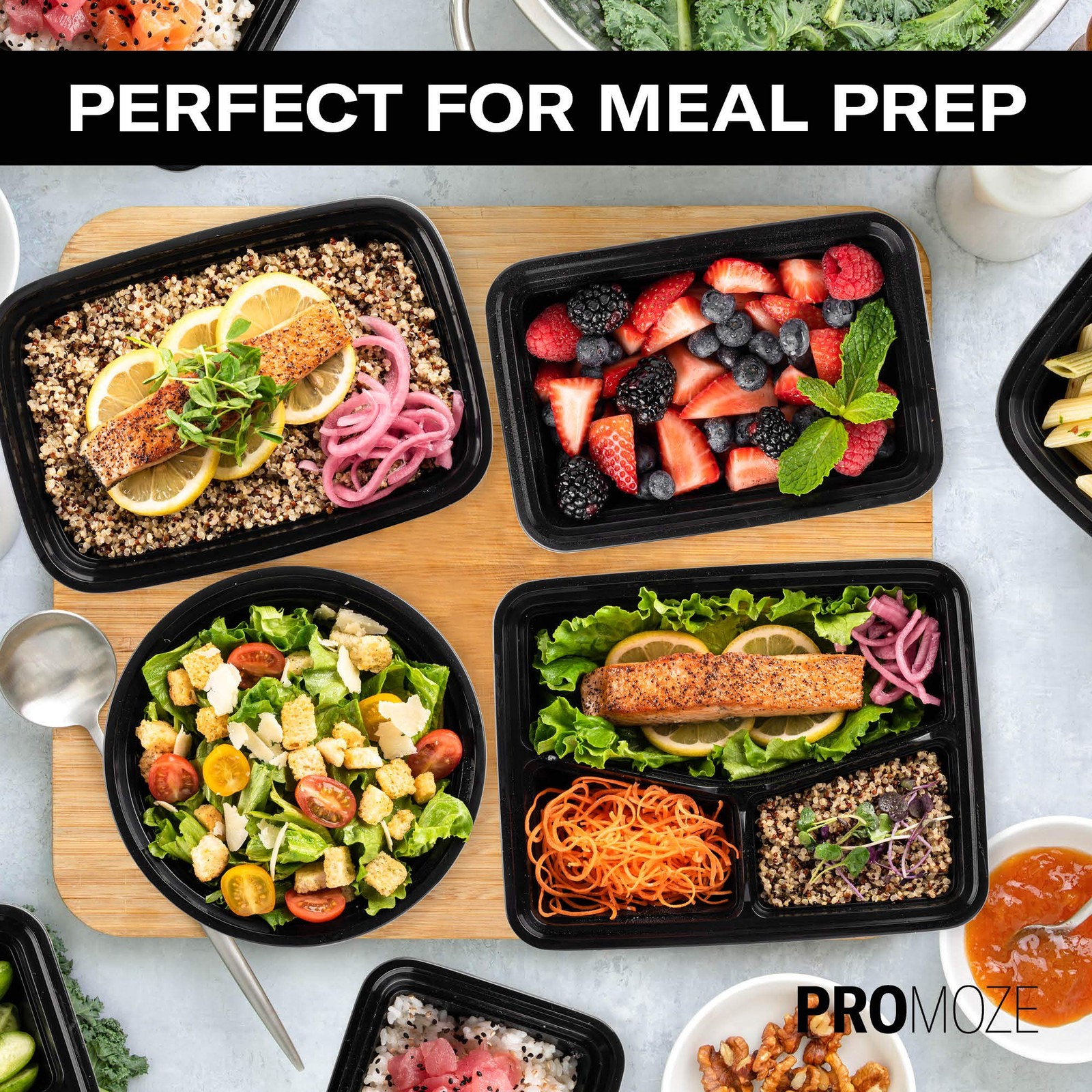50-Pack Reusable Meal Prep Containers Microwave Safe Food LARGE, Black