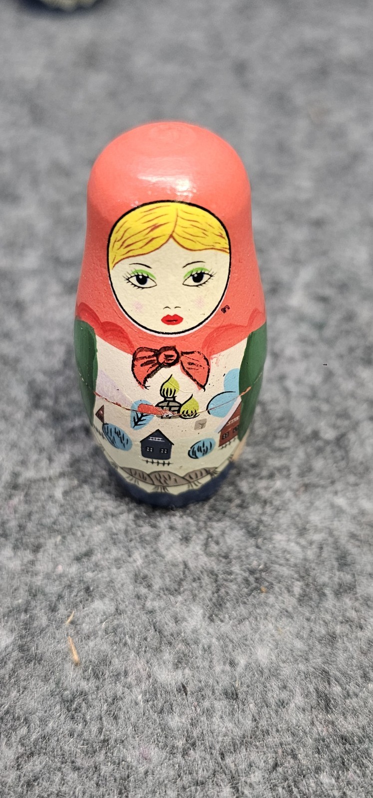 Vintage Russian Wooden Hand Painted 5 Nesting Dolls Fun Stacking Blonde Girl