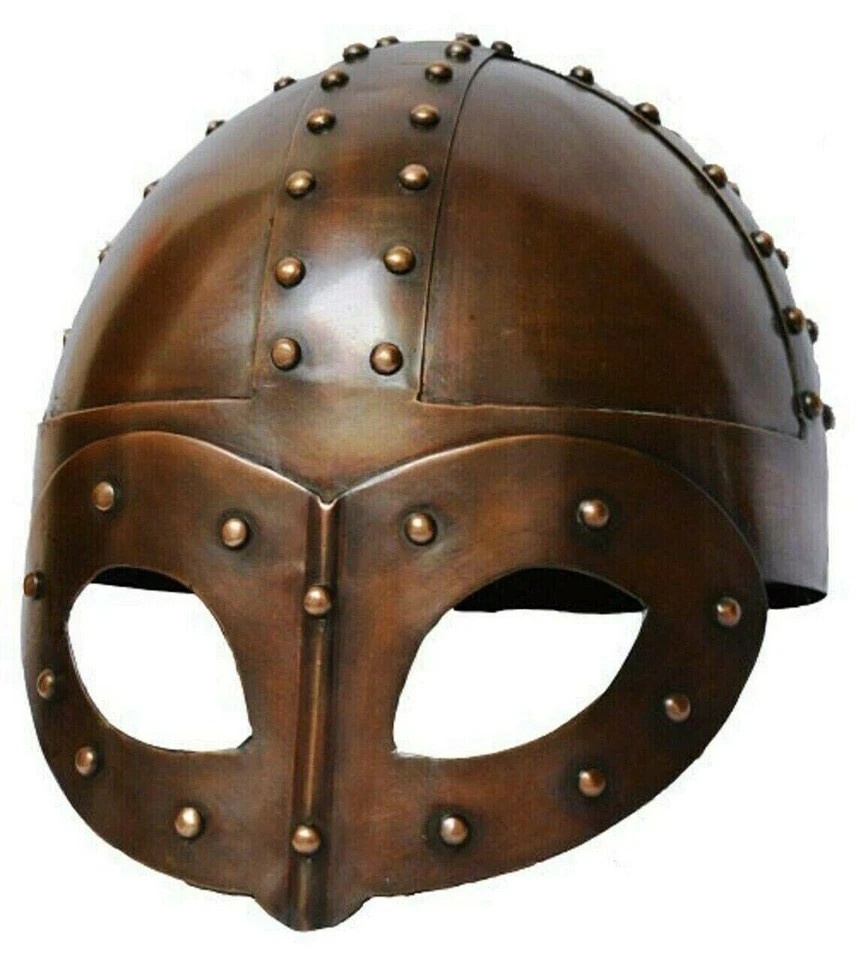 Deluxe Viking Helmet Brown Antique Finish 18 Gauge Steel Medieval Armor