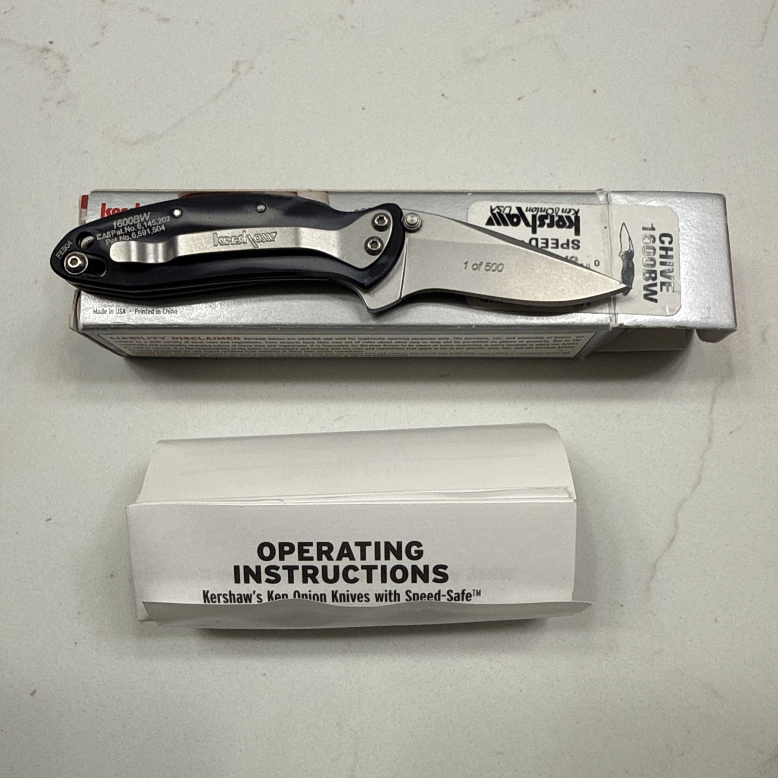 KERSHAW 1600BW 1 of 500 Rare Ken Onion Chive Smoke Aluminum Handle Feb 04