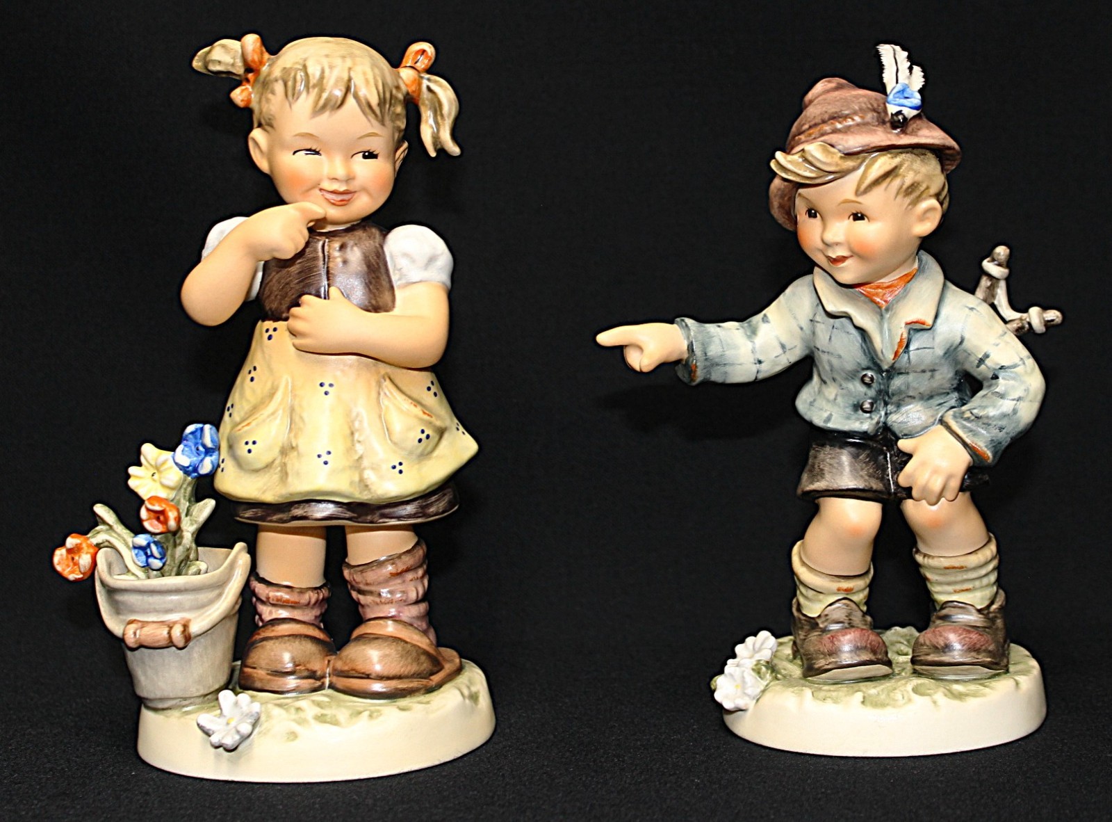 Hummel Gotcha #2215 & What a Smile #2214 Figurines, !st Issue 6.25″, TMK8 – Mint