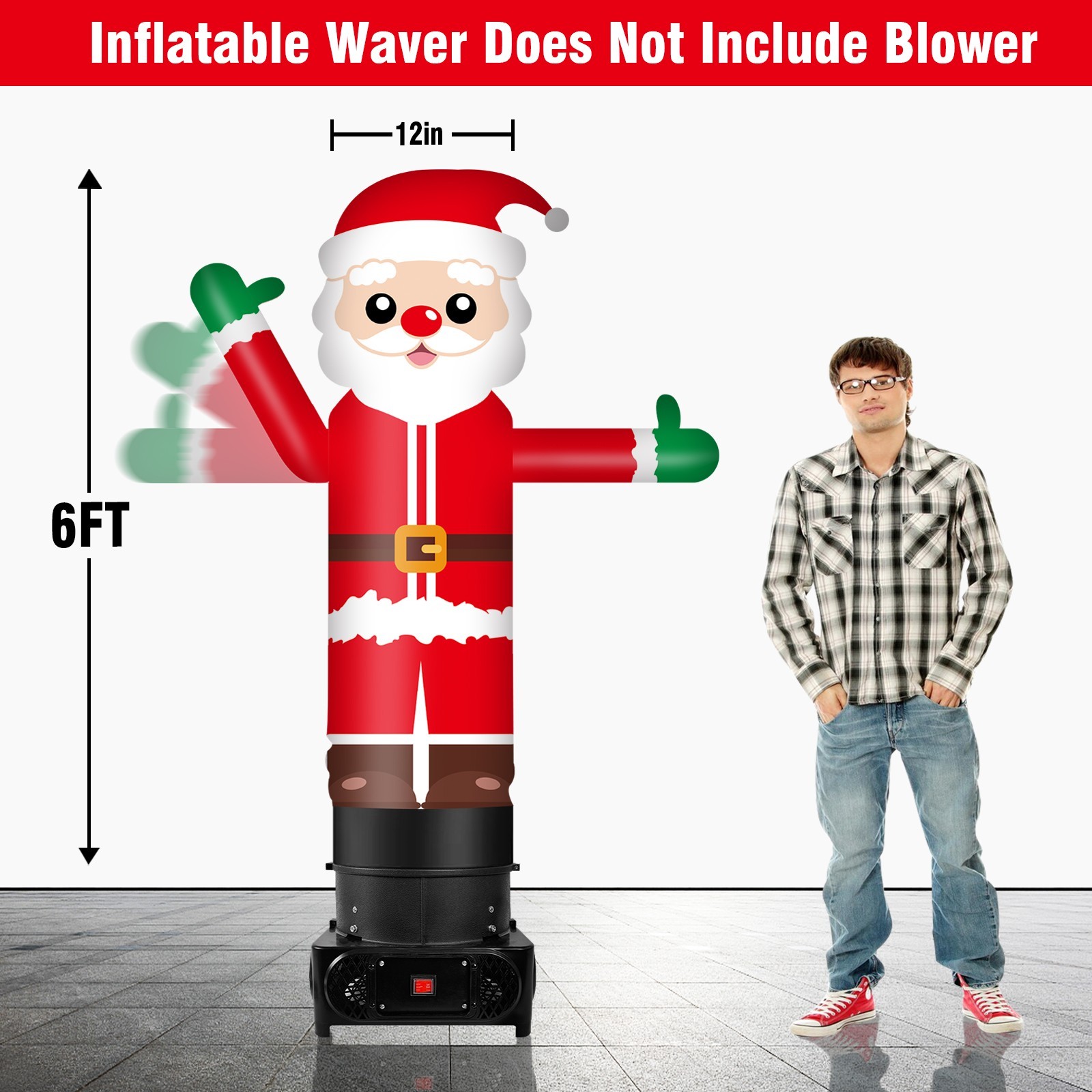 Santa Claus Inflatable Tube Man One-Arm Wavy Dancer Christmas Outdoor(No Blower)