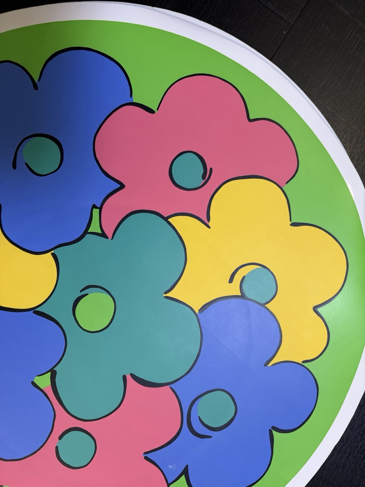 Set of 4 Vtg Round Placemats Bright Retro Floral Pattern Foam Backed Eclectic