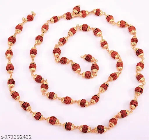 Rudraksha Mala with Golden Cap (7mm, Medium Length, Lab Certified) – Natural