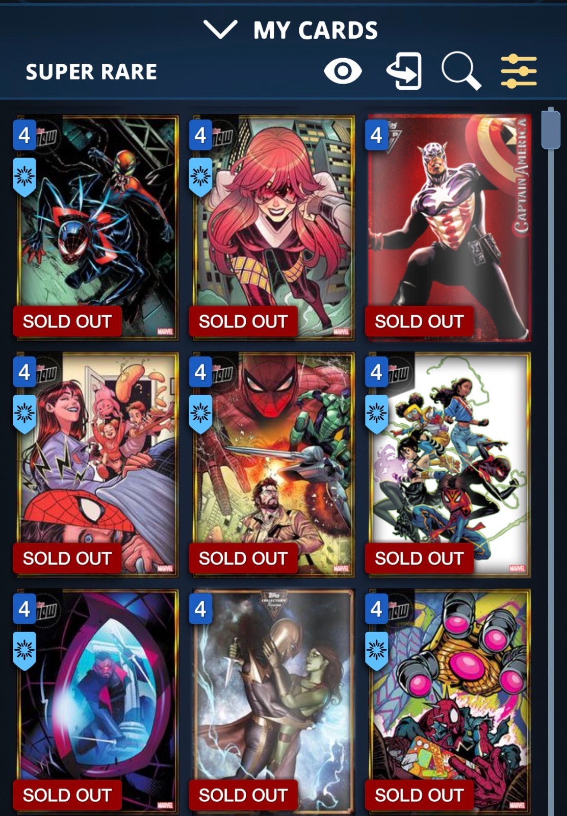 Topps Marvel Collect – 9 Regular/3 Now|VIP 2023-2025 Non-Award Super Rare (SRs)