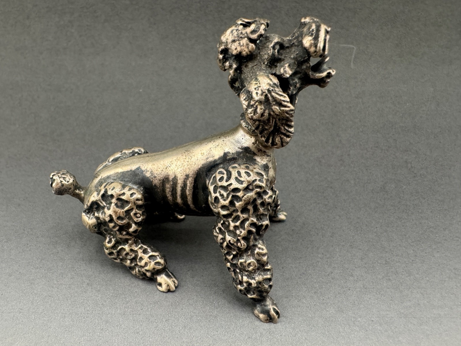 Poodle 80% Silver 800 Fine Figurine Art Statue 100 grams 2.6″ L 2.25″ H