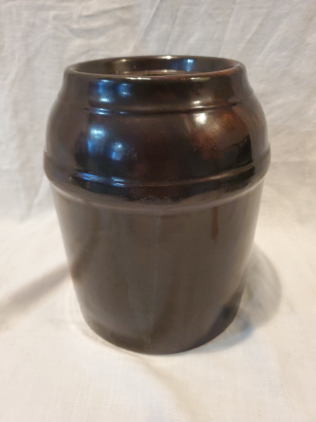 Antique Peoria Pottery Brown Crock Storage Jar 8 1/4″ Tall No Lid