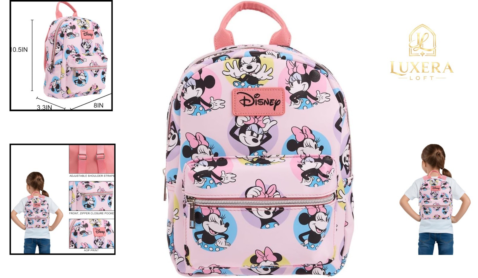 Minnie Mouse All-Over Print Mini Backpack 11 Inch Kid’s Elementary Travel