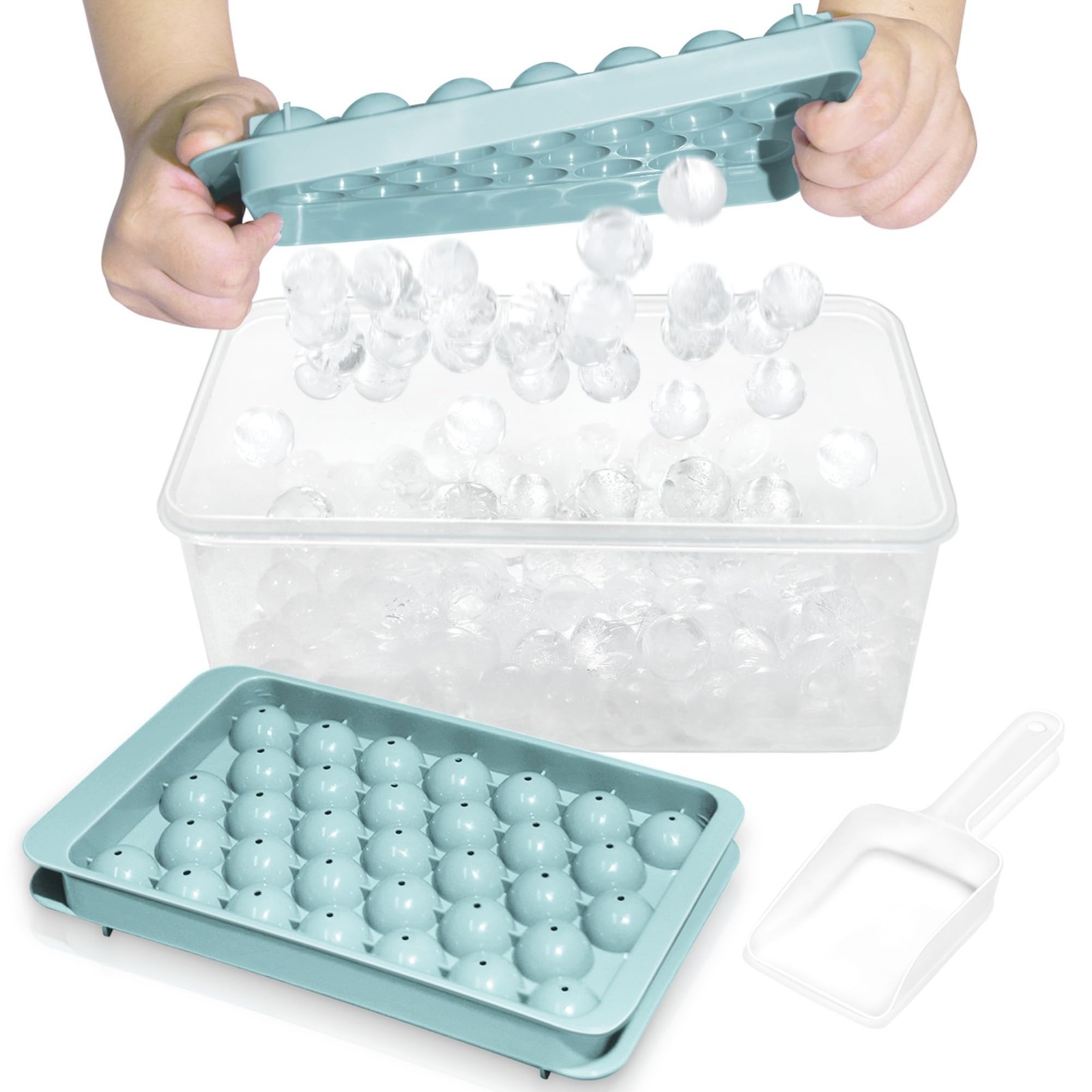 WIBIMEN Ice Cube Tray with Lid and Bin – Round Ice Trays for Freezer with Lid…