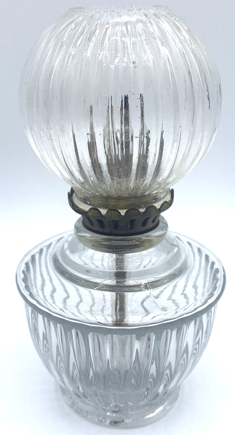 Glow Night Light Oil Lamp w/ Original Burner FLAW Antique Vtg